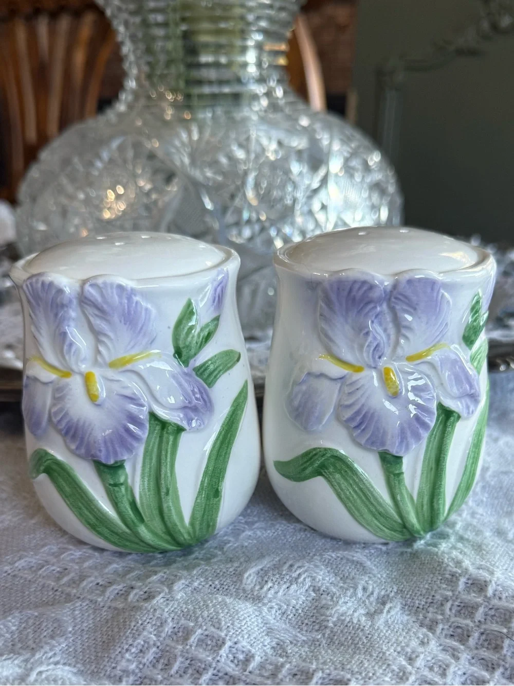 Lavender Iris Ceramic Salt and Pepper Shakers - Otagiri